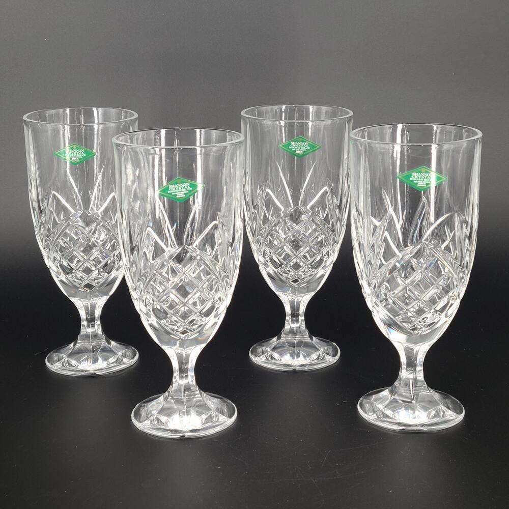 Godinger Dublin Shannon Vintage Heavy Crystal Footed Iced Tea Glasses Set 4